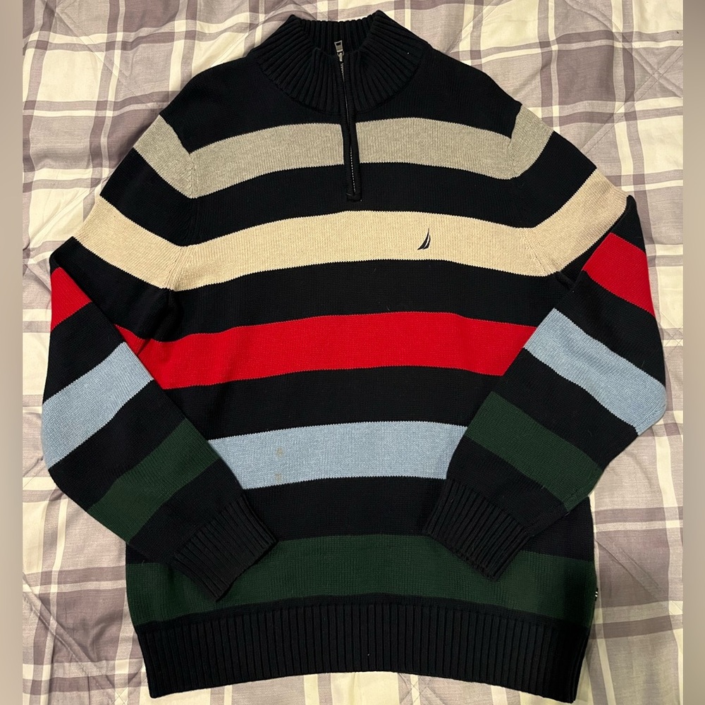 Nautica Men's Striped Sweater - Black, Cream, Red, Blue, Green